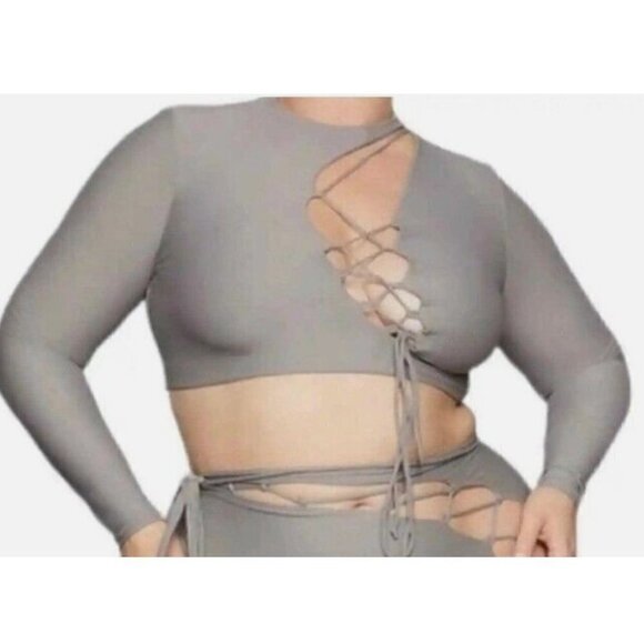 Skims Tops - New with Tags Skims Womens Top Long Sleeve Lace Up Cutout Chrome Size 4X